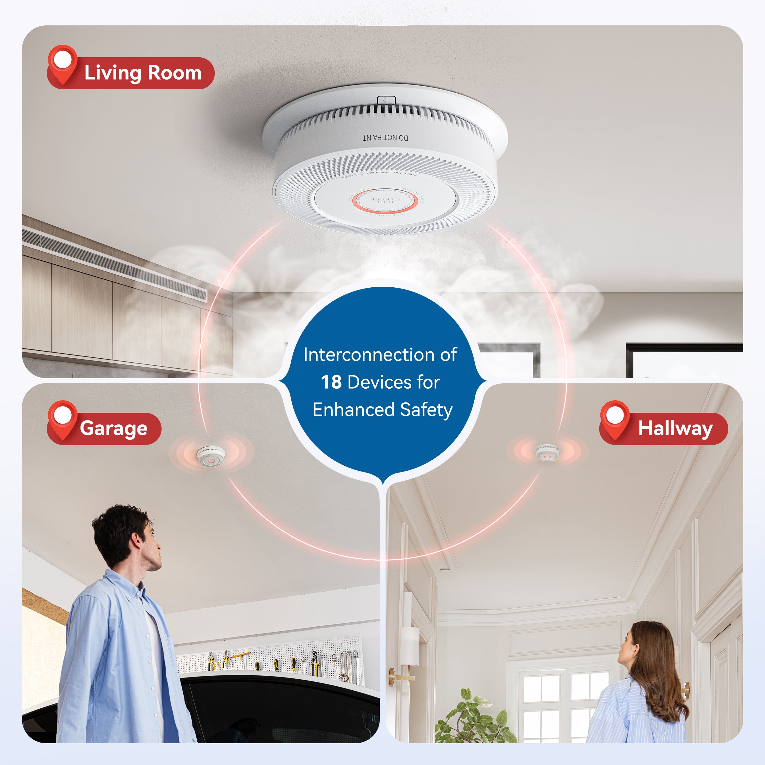 Siterwell A8612B-6AR Hardwired Interconnected Smoke & CO Detector - 5 Pack