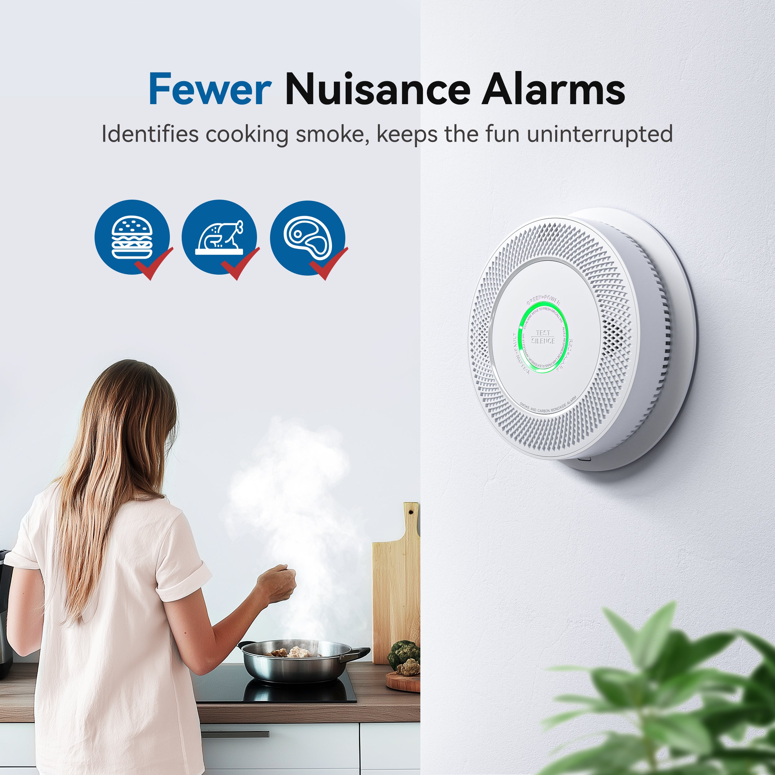 Siterwell A8612B-4 Standalone Smoke & CO Detector with 10-Year Battery