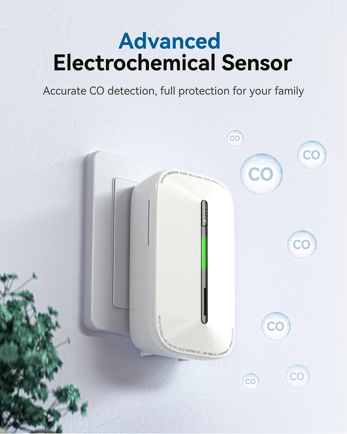 SITERWELL GS846A Plug in Carbon Monoxide Alarm (Detector) with Electrochemical Sensor | 10 Years Battery