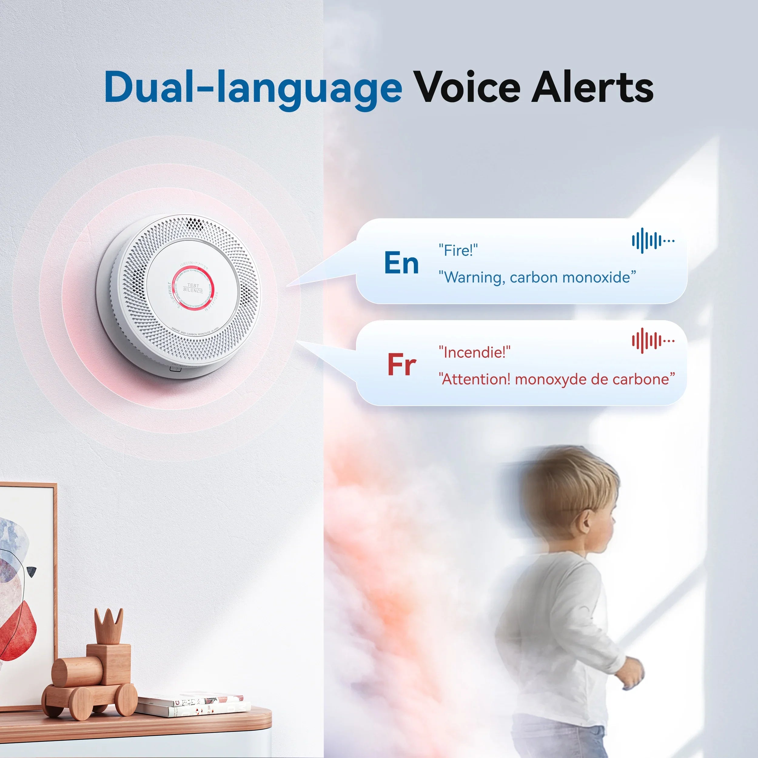 SITERWELL GS886-3NCDT Wireless Interconnected Smoke & Carbon Monoxide Alarm (Detector) with Dual Language Voice Alerts | 10-Year Battery
