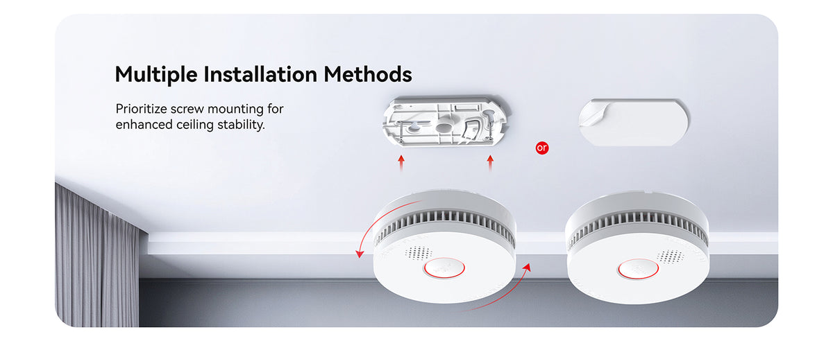 GS509A smoke alarm installation - screw mounting or adhesive pad (desktop)