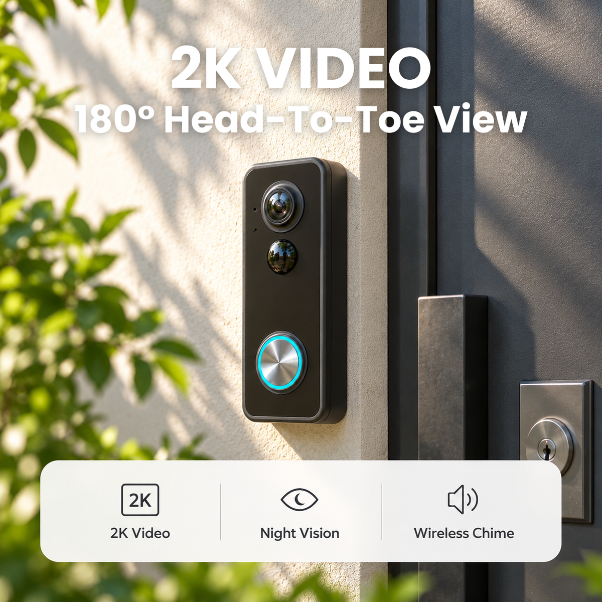 Bell J9 Plus Wireless Video Doorbell with 180° Head-to-Toe View