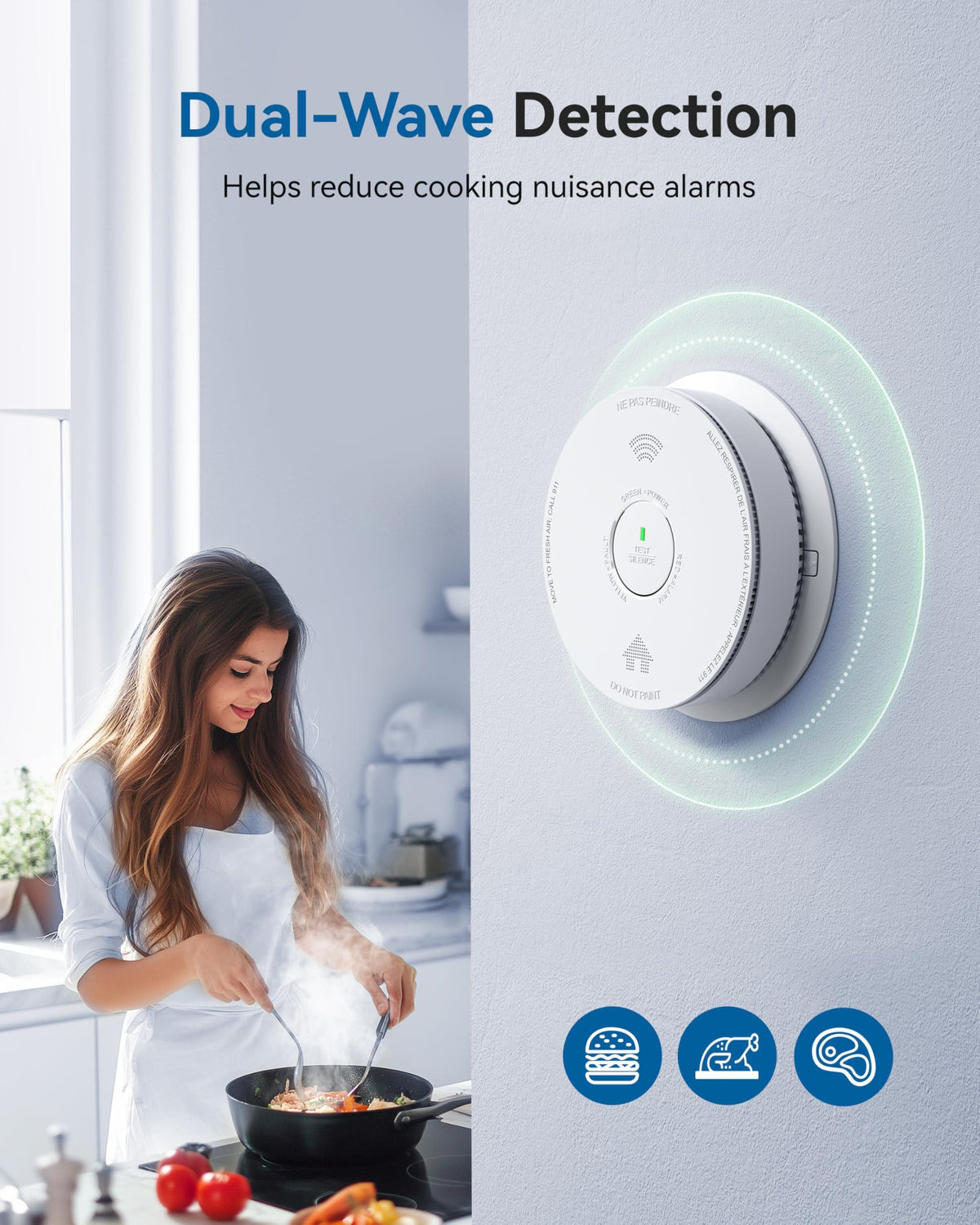 SITERWELL GS886-H02 2 in 1 Wireless Smoke & Carbon Monoxide Alarm (Detector) with Bilingual Voice Alerts | 10-Year Battery