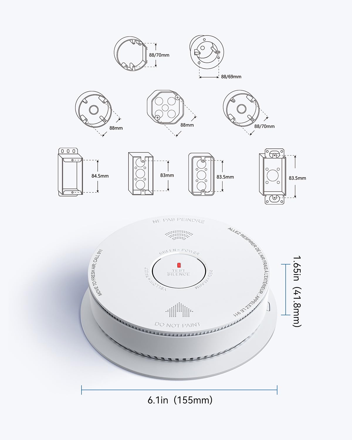 Siterwell GS886F-H02 Hardwired Interconnected Smoke & CO Detector with 10-Year Backup Battery
