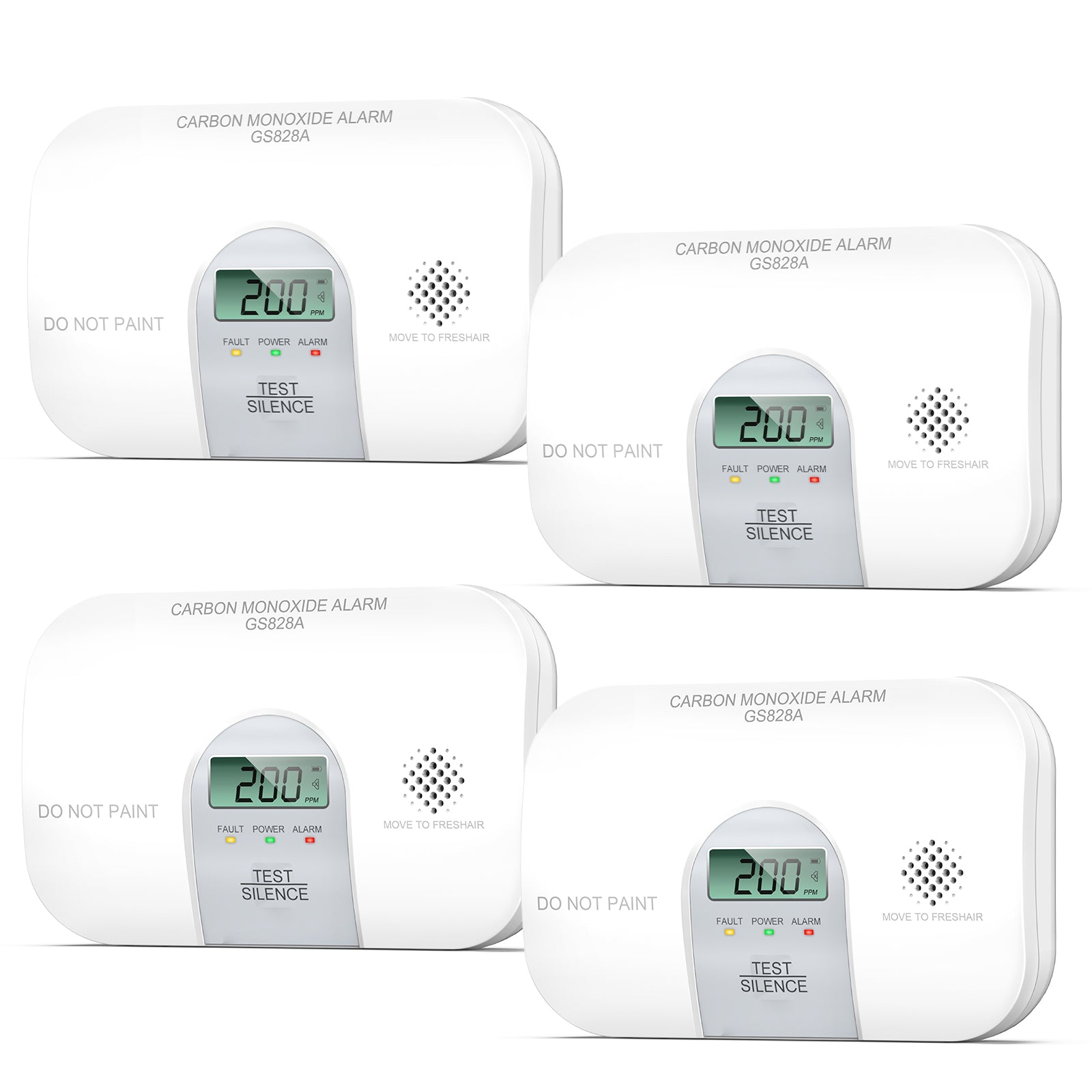 Siterwell GS828A Carbon Monoxide Detector With LCD Digital Display and Sound Warning - 4 Pack