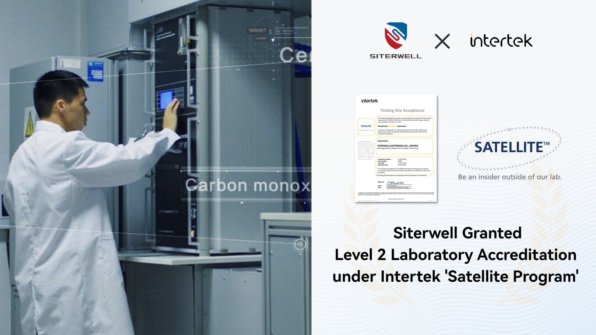 Siterwell Granted Level 2 Laboratory Accreditation under Intertek 'Satellite Program'