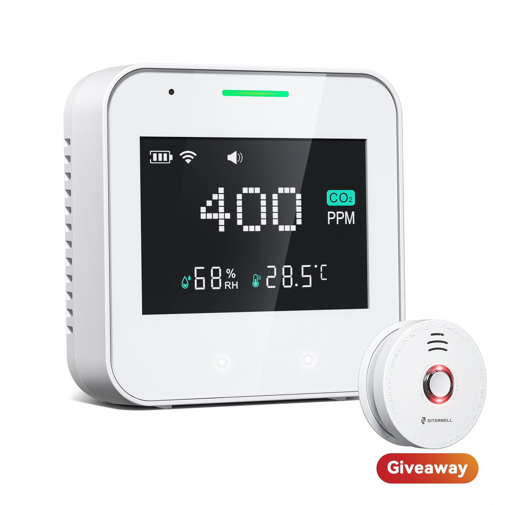 SITERWELL GS245 Indoor CO2 Alarms, Air Quality Monitor（Free GS528A Smoke Alarm）