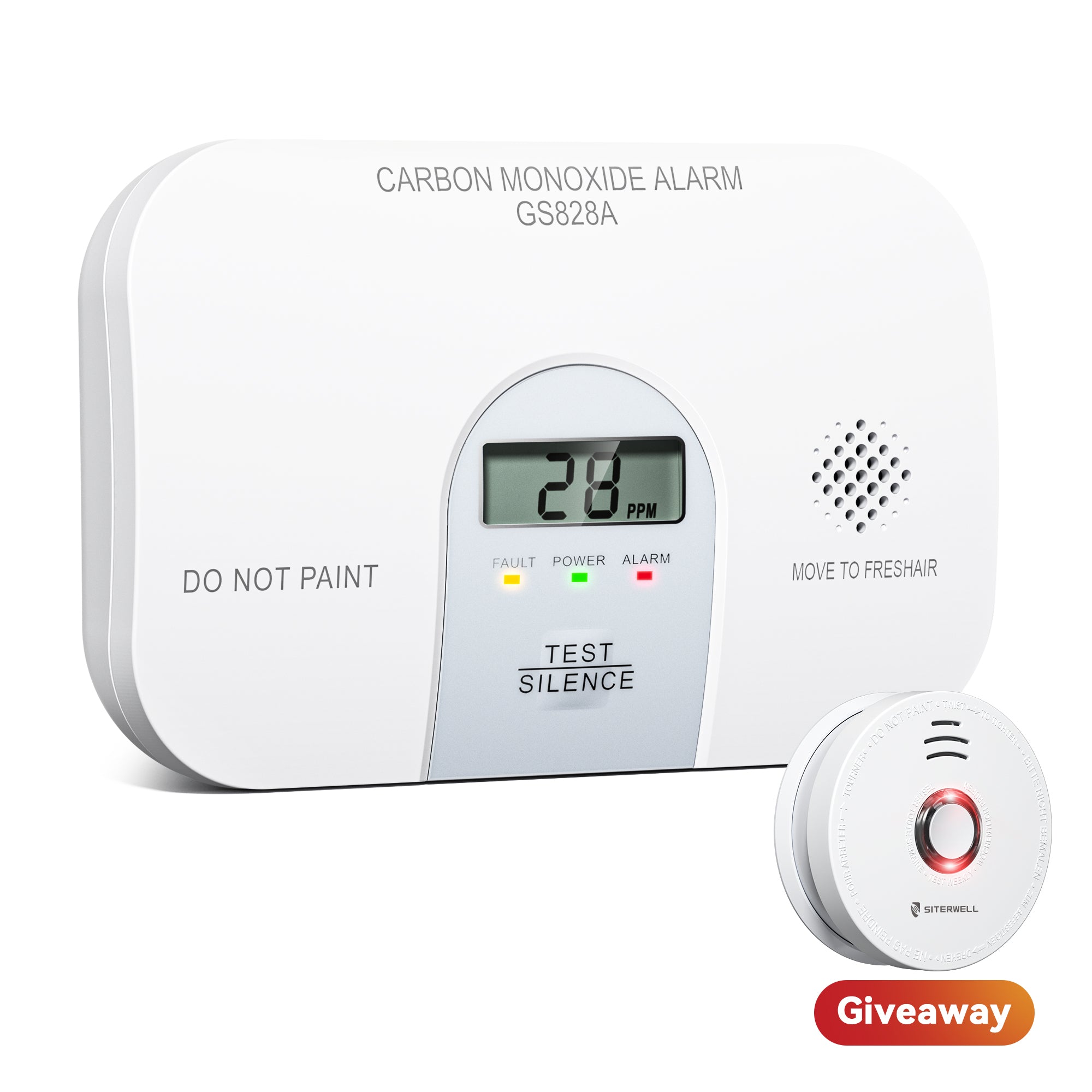 Siterwell GS828A Carbon Monoxide Detector（Free GS528A Smoke Alarm）