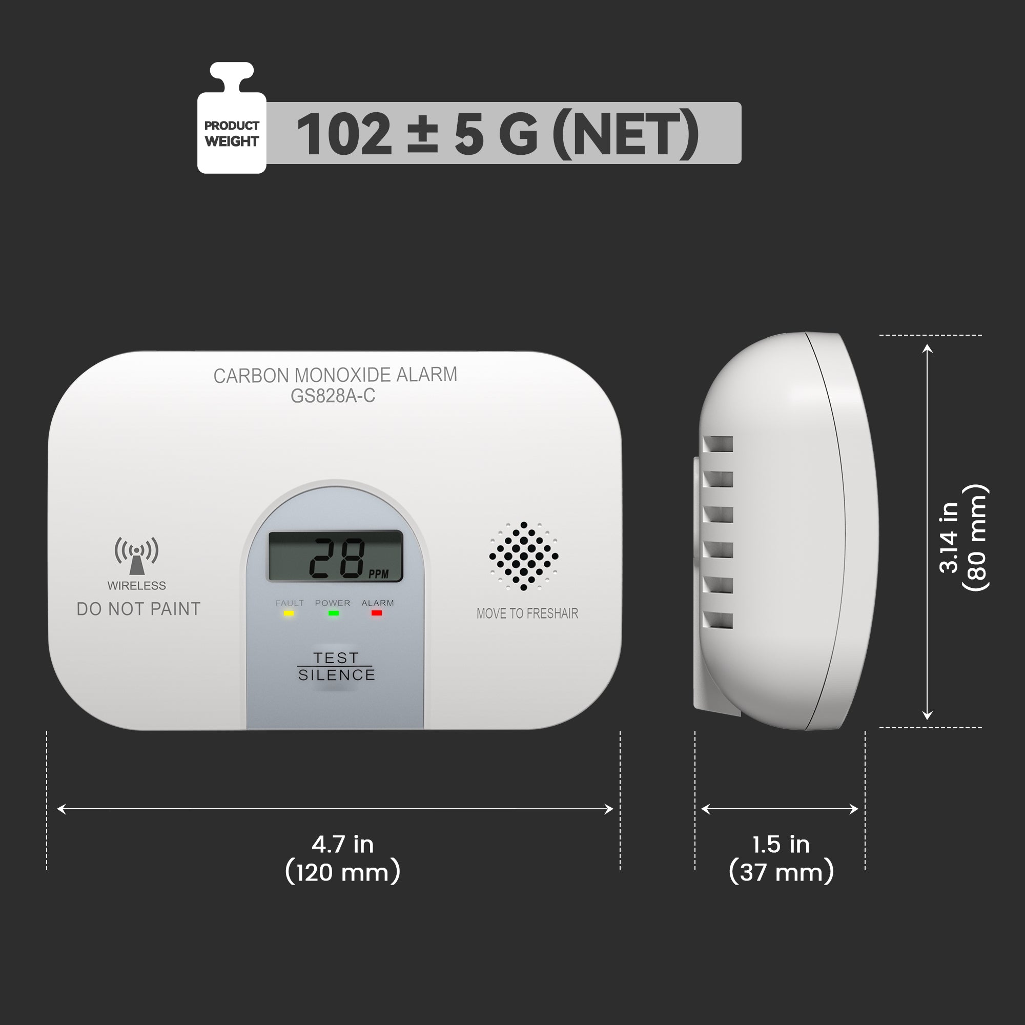 GS828A-C Wireless Interconnected  Carbon Monoxide Alarm